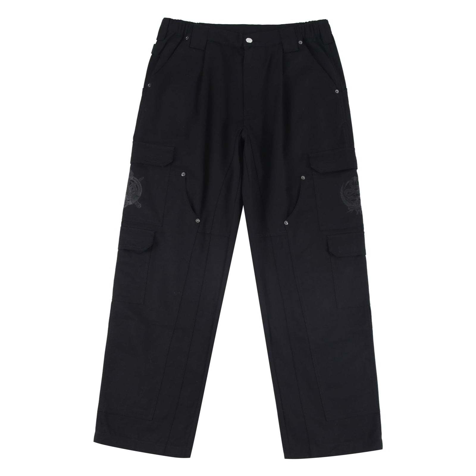 BLACK EMBROIDERED CARGOS-Fineriform