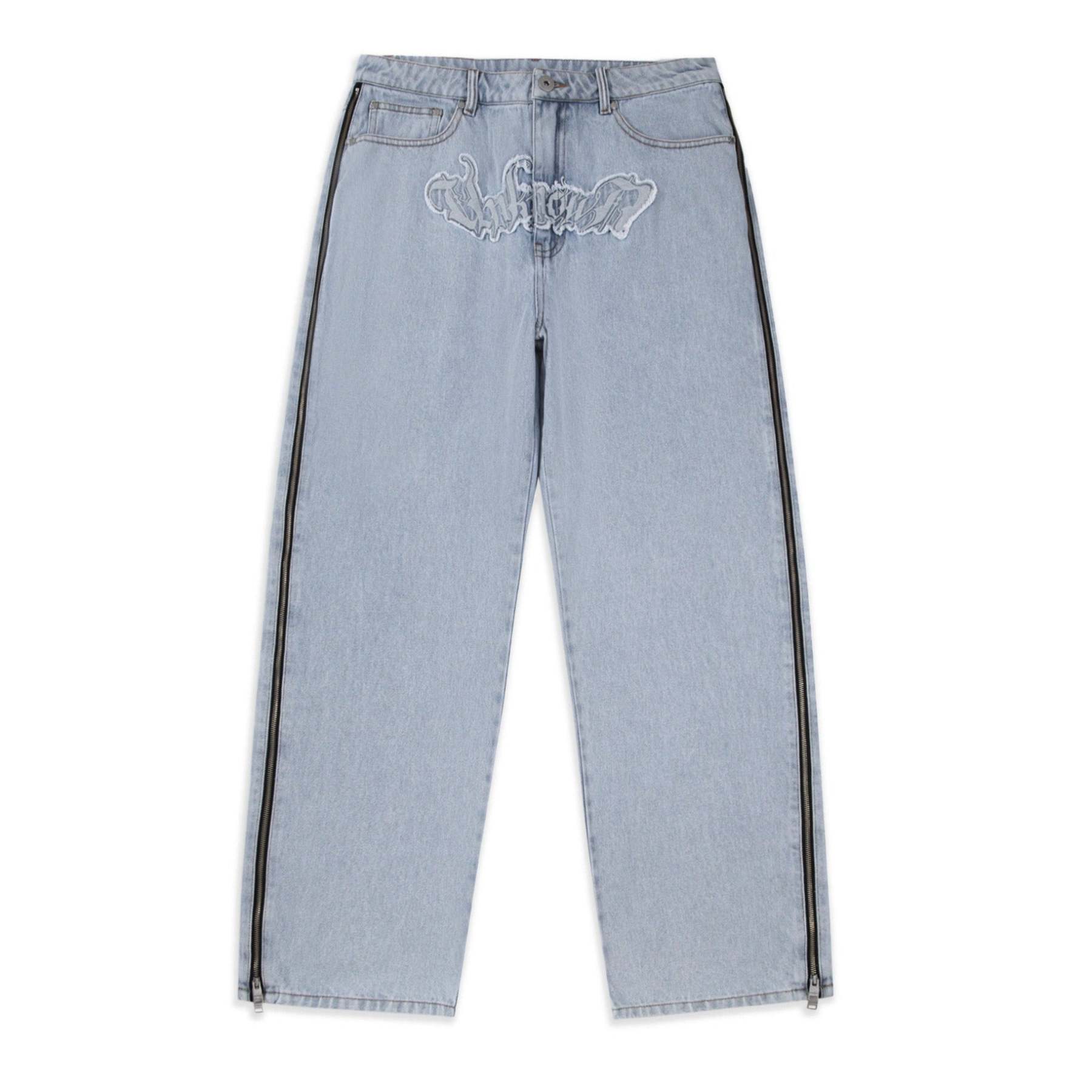 BLEACHED ZIP BAGGY DENIM-Fineriform
