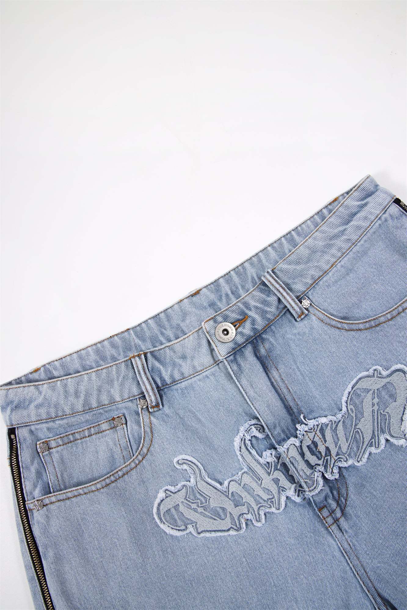 BLEACHED ZIP BAGGY DENIM-Fineriform