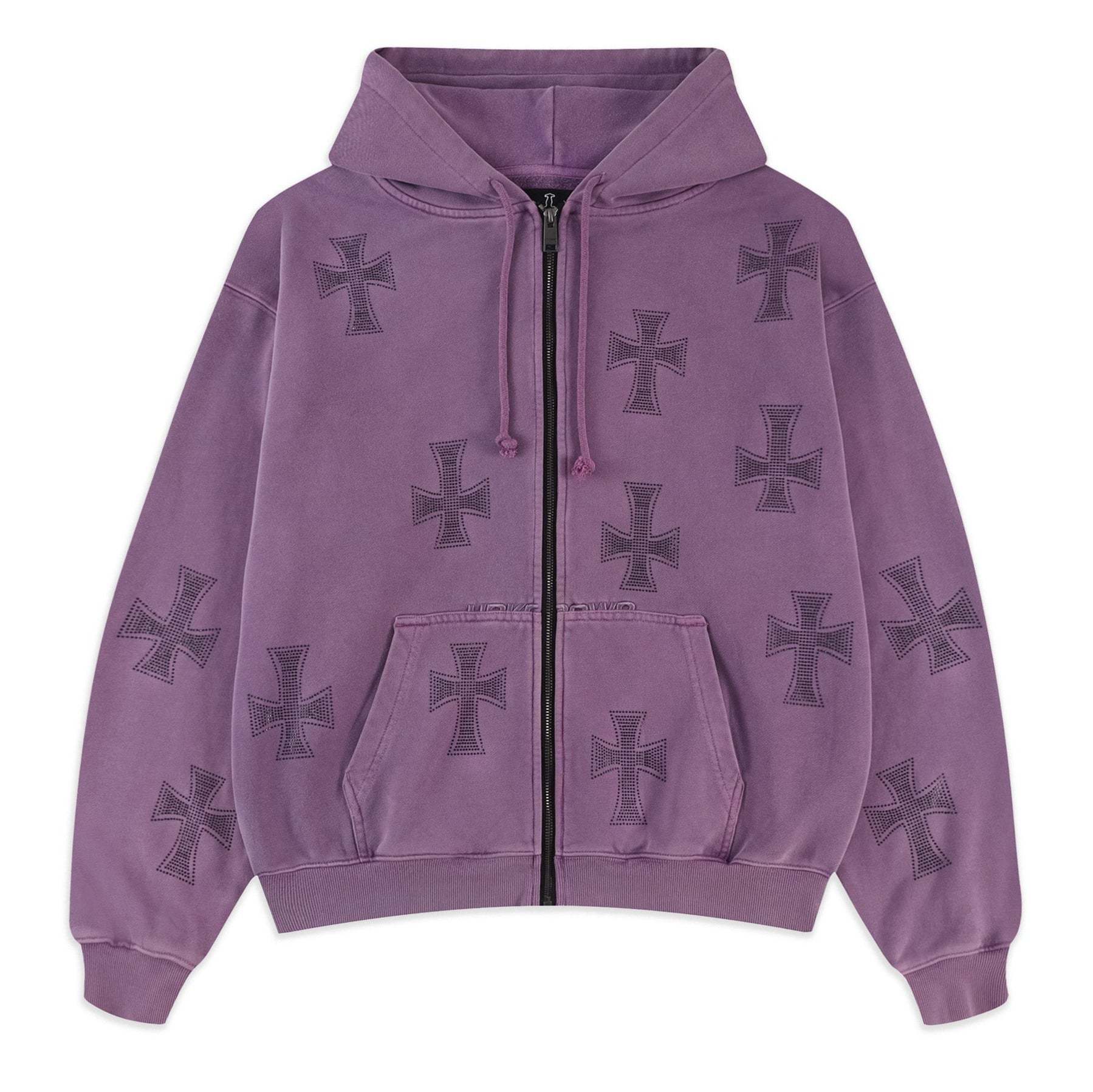 WASHED PURPLE RHINESTONE HOODIE-Fineriform