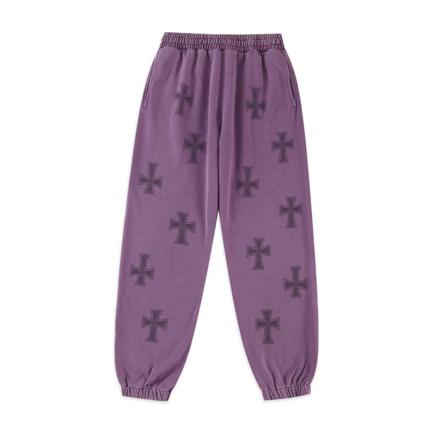 WASHED PURPLE RHINESTONE JOGGERS-Fineriform