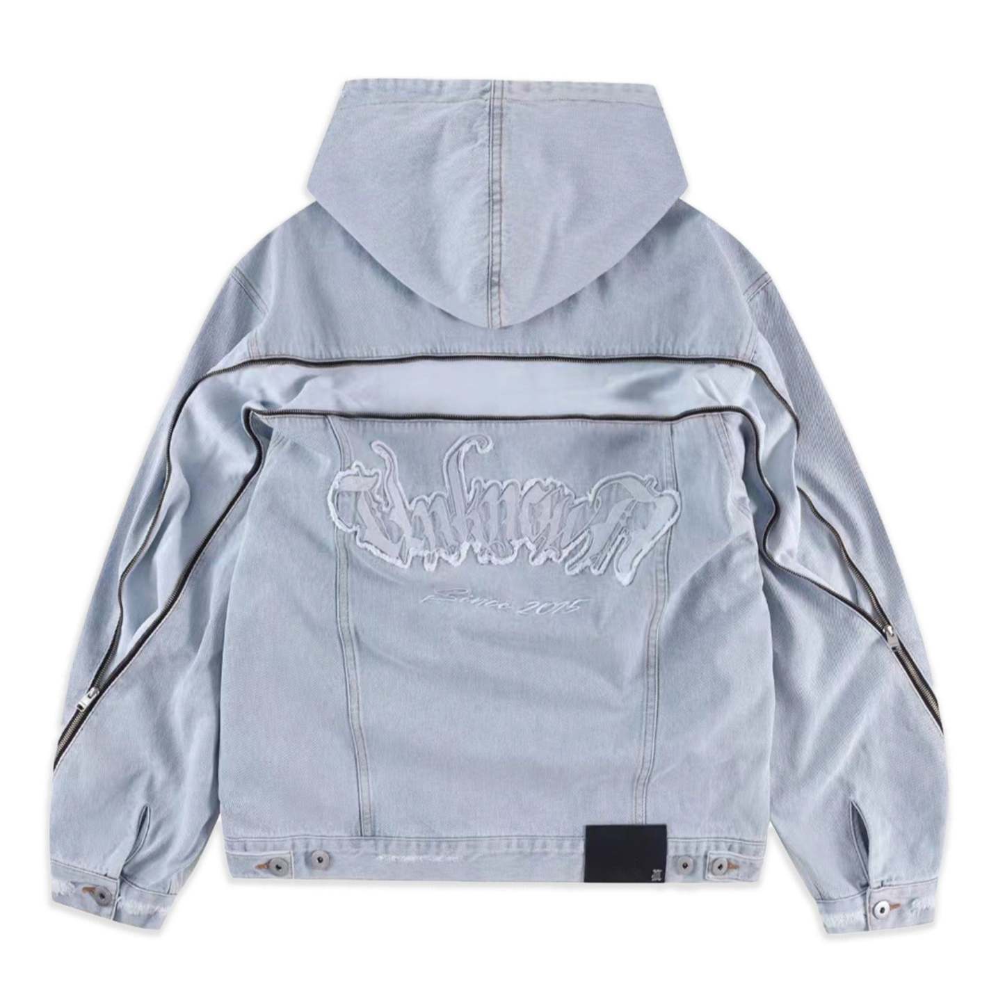 BLEACHED ZIP HOOD DENIM JACKET-Fineriform