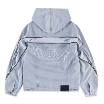 BLEACHED ZIP HOOD DENIM JACKET-Fineriform