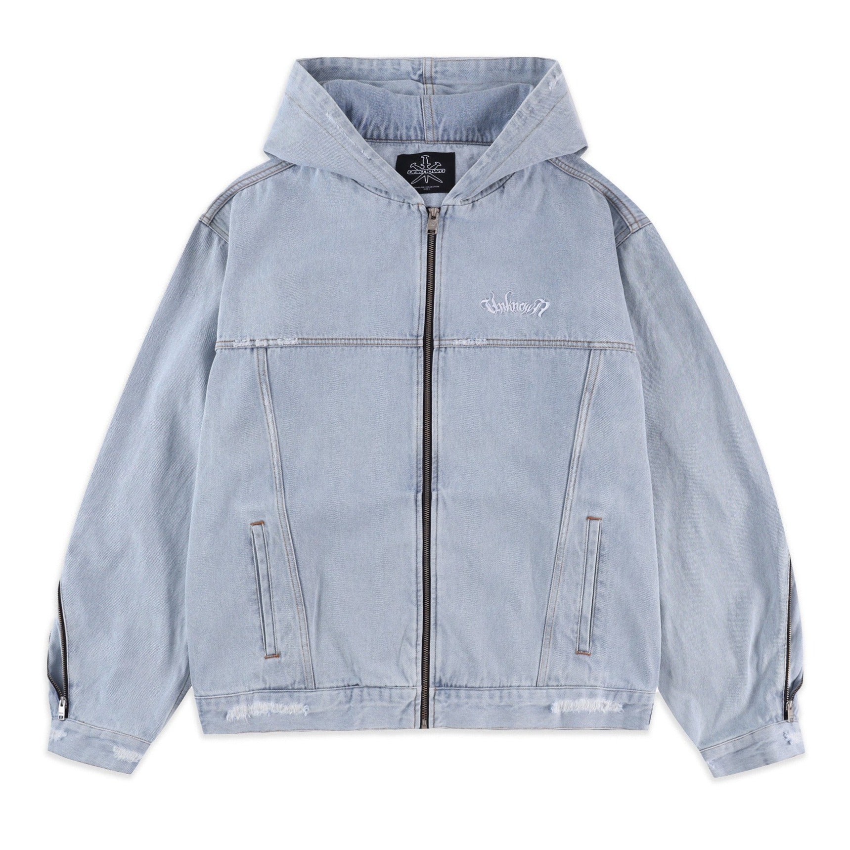 BLEACHED ZIP HOOD DENIM JACKET-Fineriform