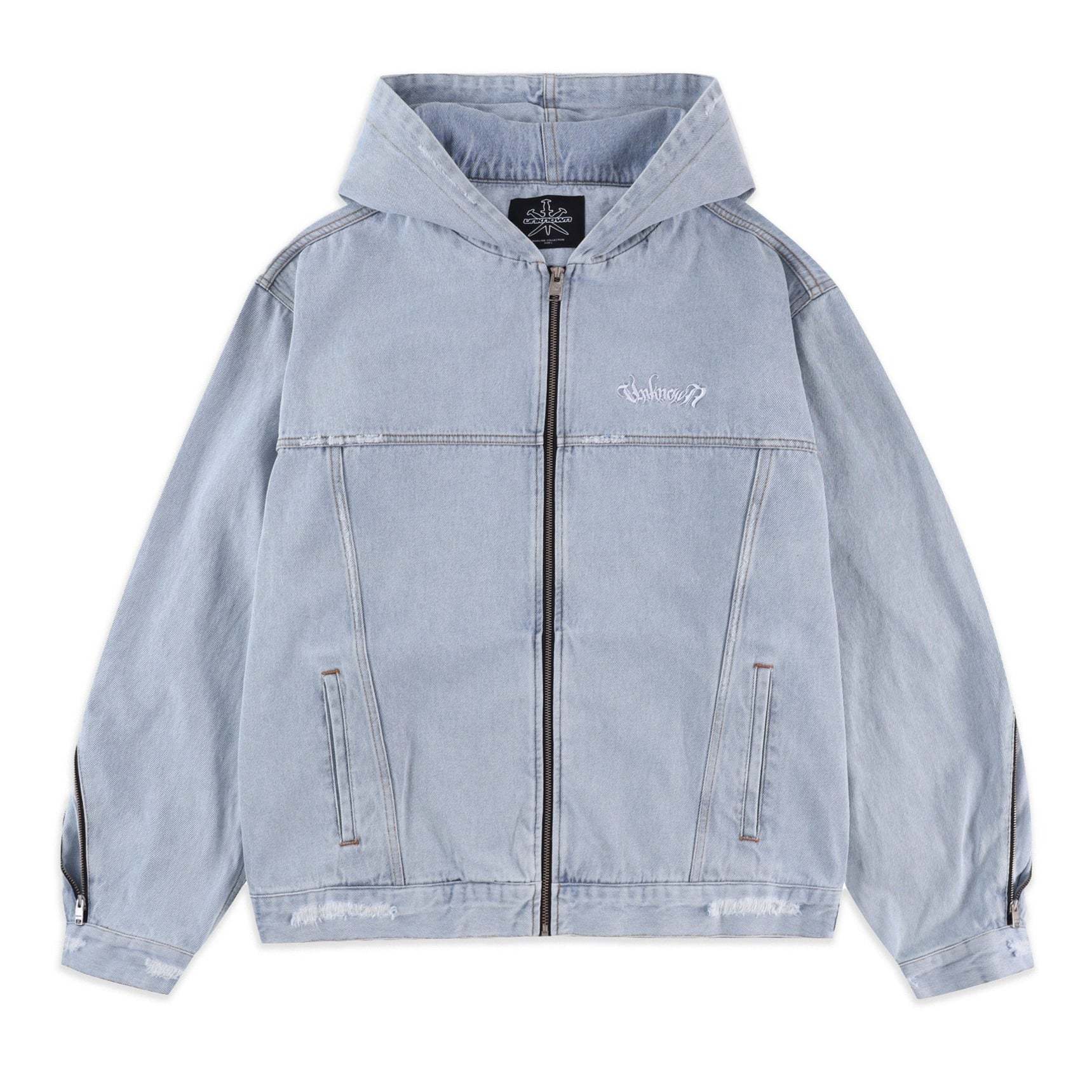 BLEACHED ZIP HOOD DENIM JACKET-Fineriform