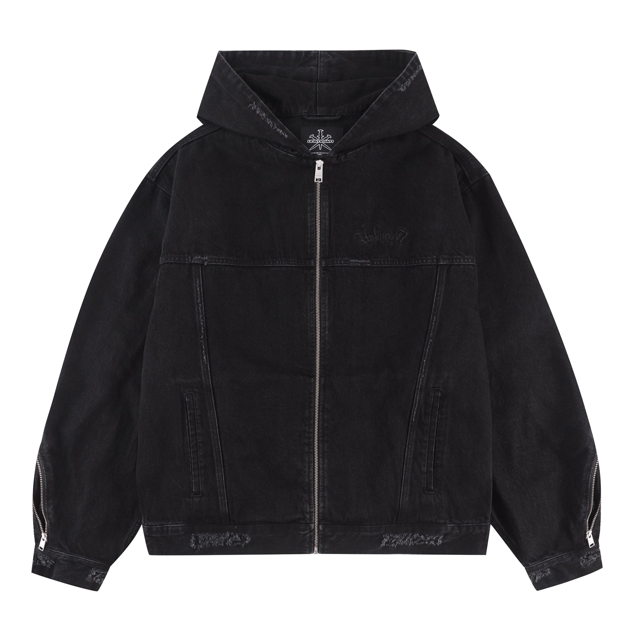 BLACK ZIP DENIM JACKET-Fineriform