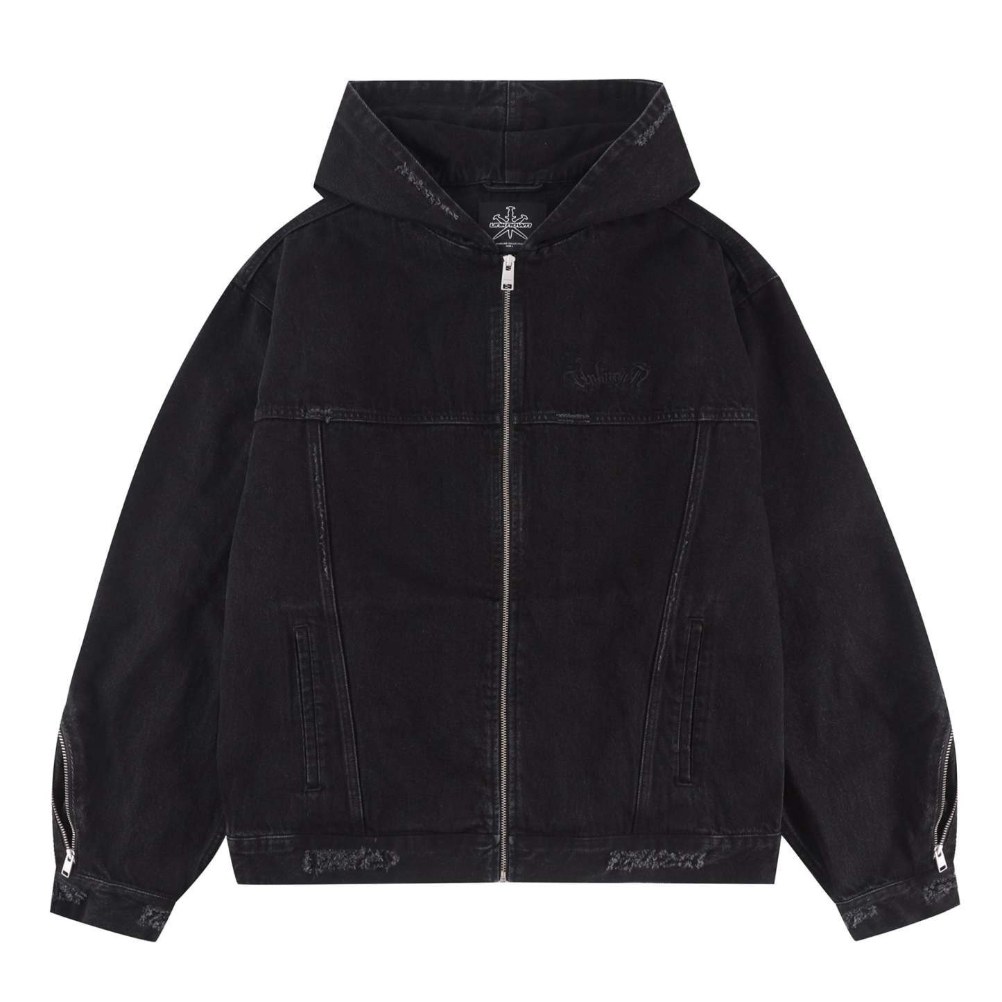 BLACK ZIP DENIM JACKET-Fineriform