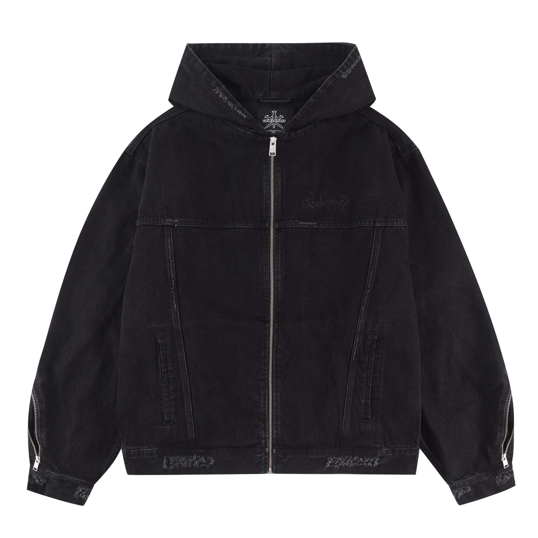 BLACK ZIP DENIM JACKET-Fineriform