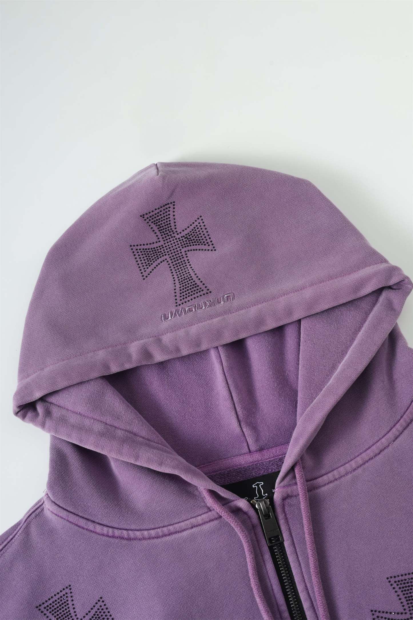 WASHED PURPLE RHINESTONE HOODIE-Fineriform