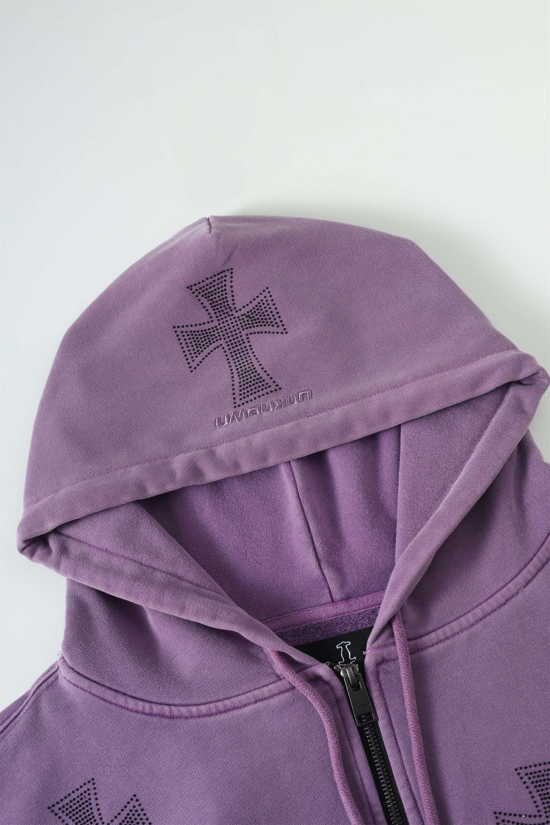 WASHED PURPLE RHINESTONE HOODIE-Fineriform