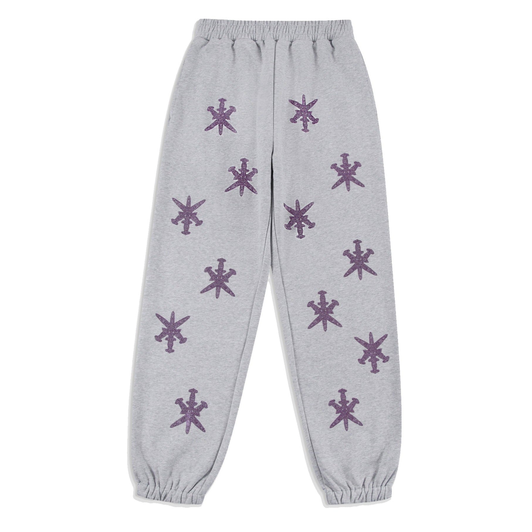GREY PURPLE RHINESTONE JOGGERS-Fineriform