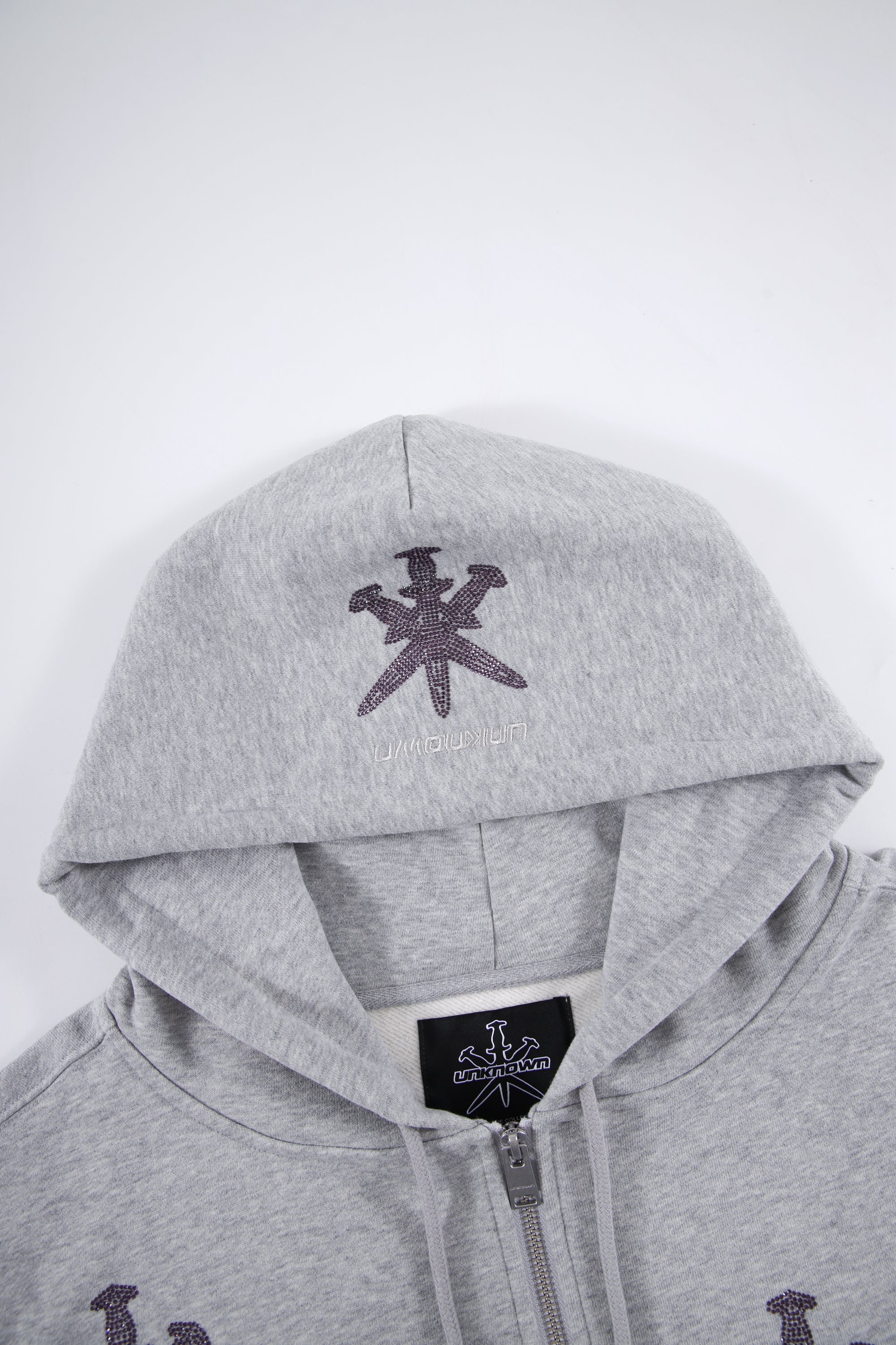 GREY PURPLE RHINESTONE HOODIE-Fineriform