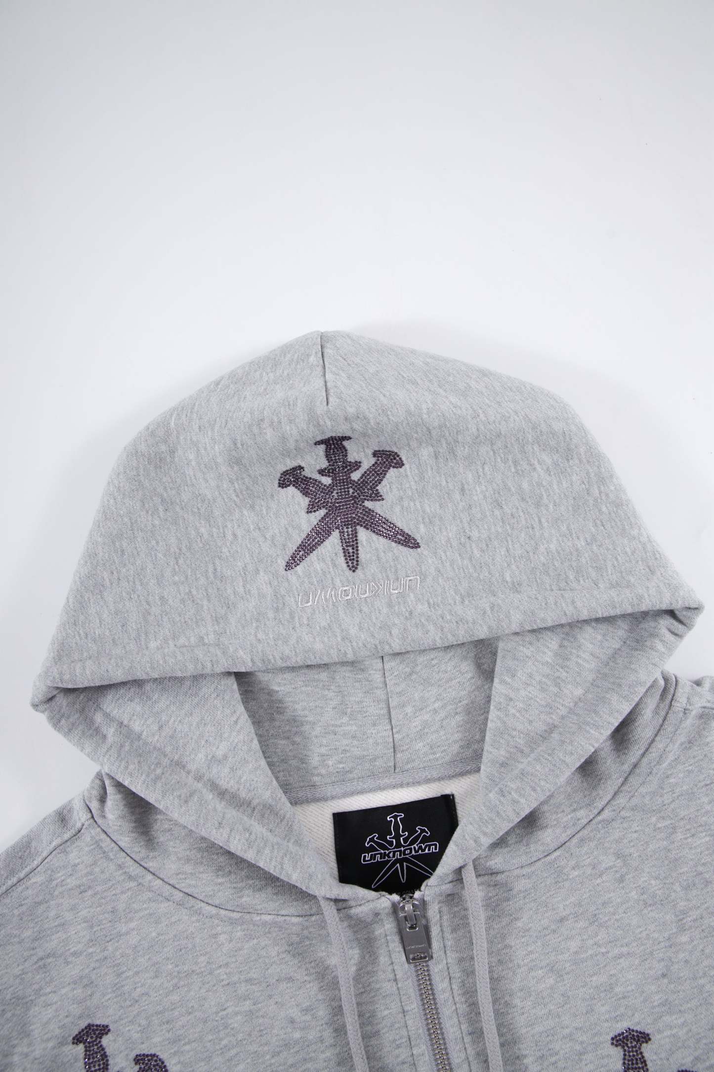 GREY PURPLE RHINESTONE HOODIE-Fineriform