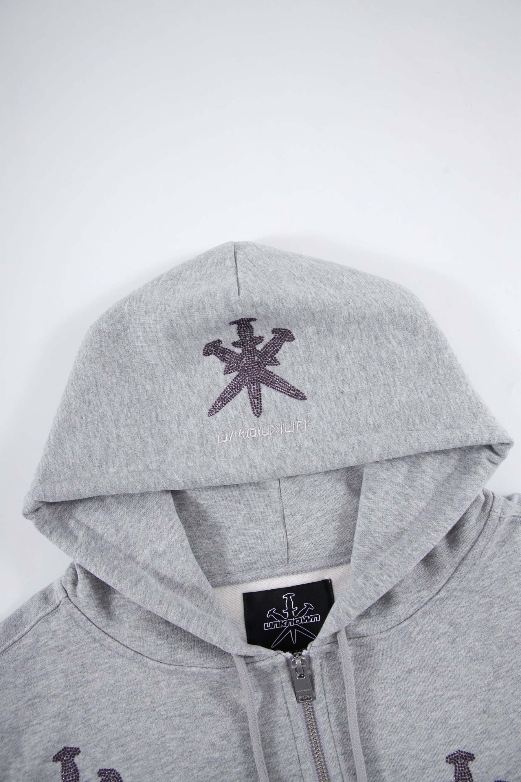 GREY PURPLE RHINESTONE HOODIE-Fineriform