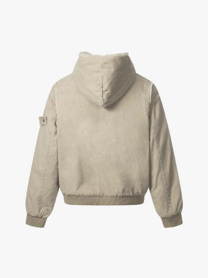 Retro Washed Fleece-lined Hooded Work Jacket-Fineriform