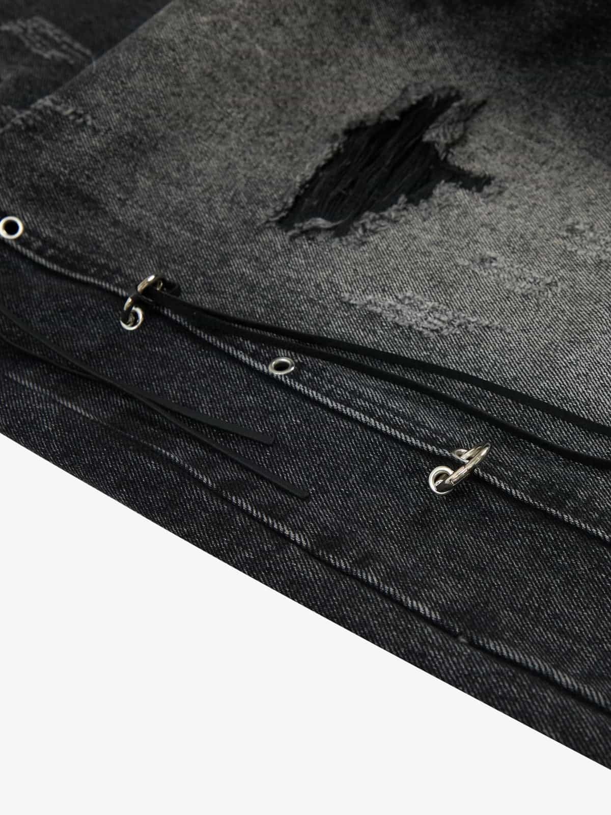 Vintage Washed Distressed Metal Ring Baggy Jeans-Fineriform