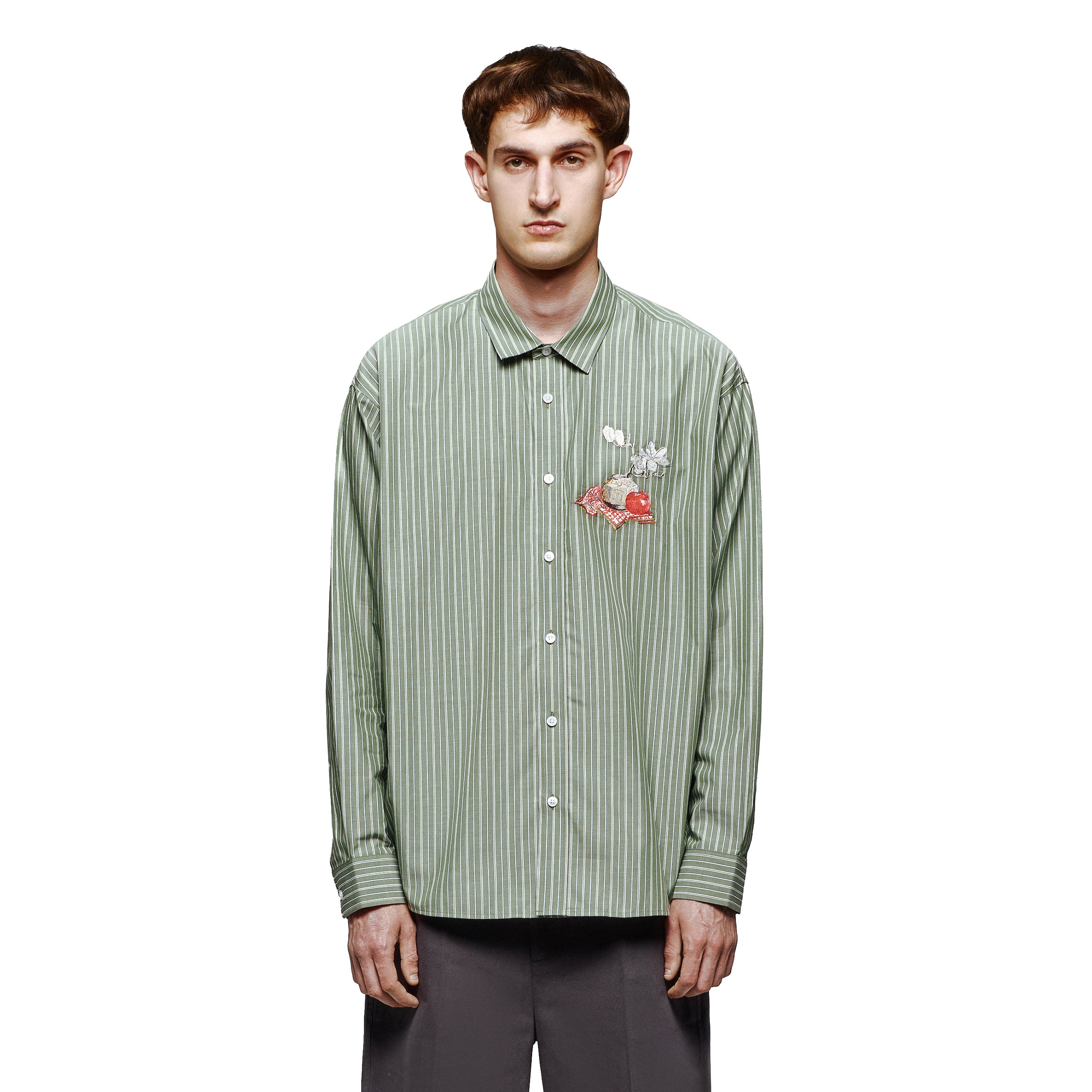 "garden of eden" green-white striped Shirt-Fineriform