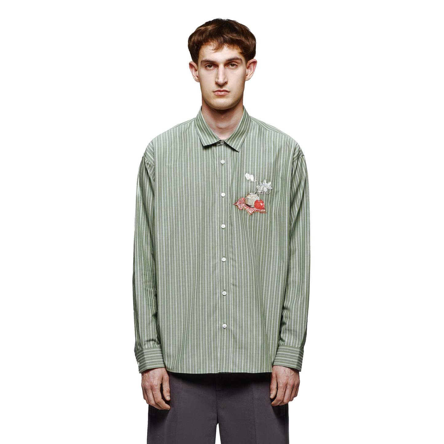 "garden of eden" green-white striped Shirt-Fineriform