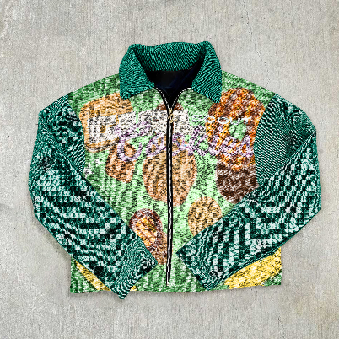 Biscuit Tapestry Lapel Zip-Up Jacket-Fineriform