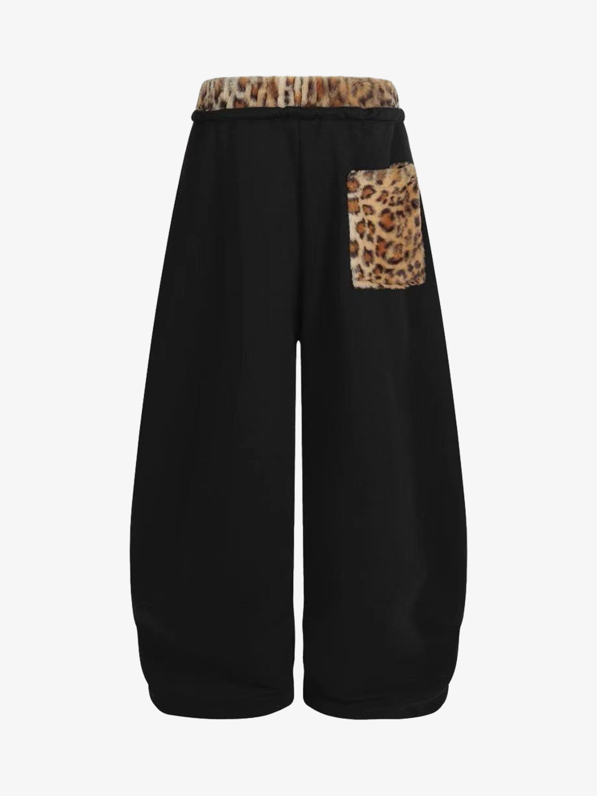Retro Double-Waist Leopard Patch Barrel Pants-Fineriform