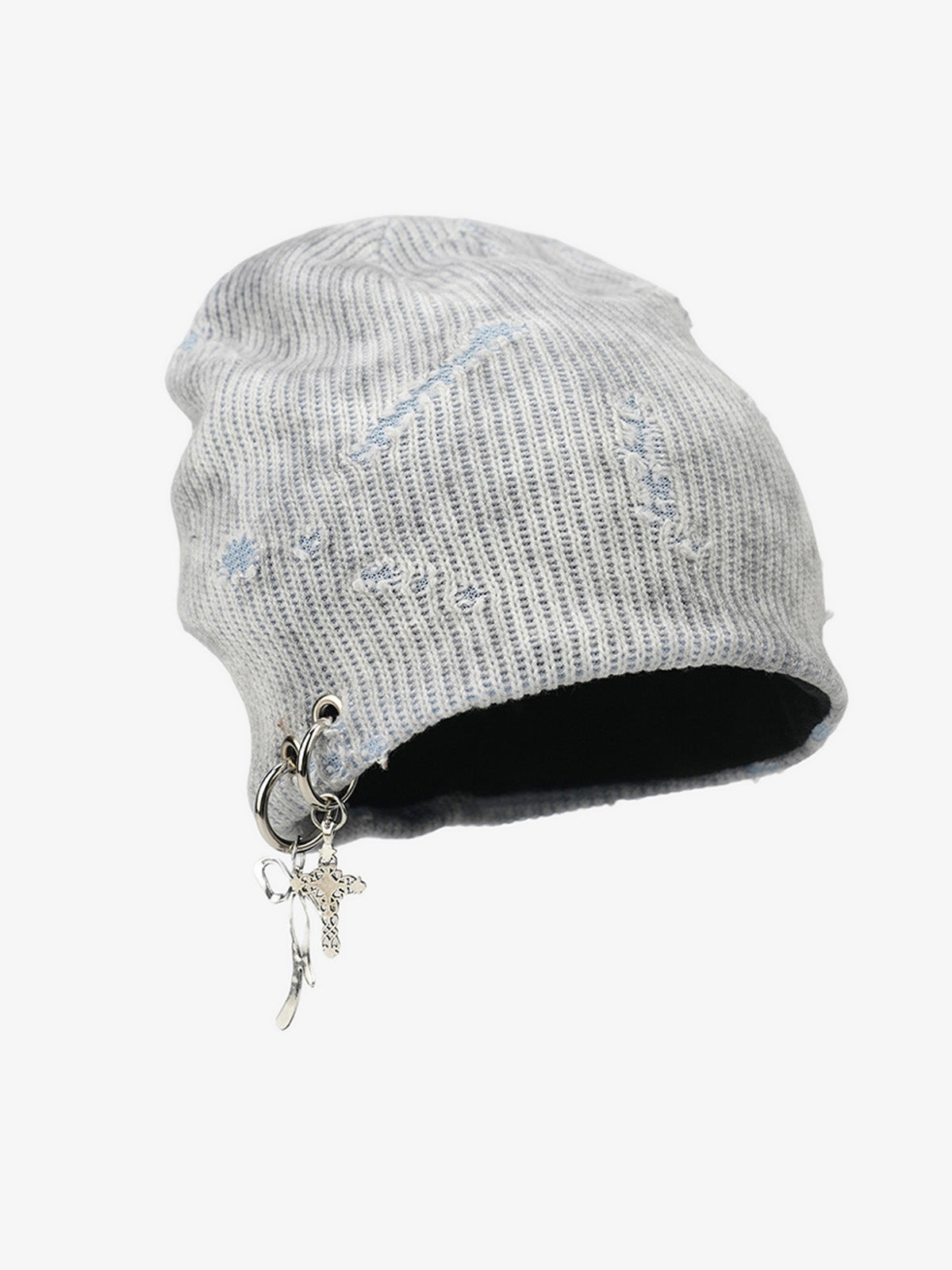Retro Wasteland Style Distressed Knit Hanging Charm Beanie-Fineriform