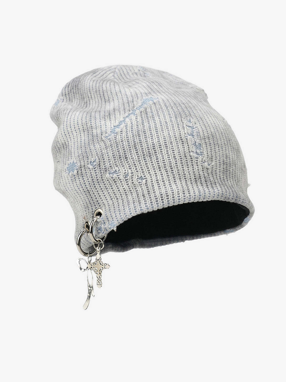 Retro Wasteland Style Distressed Knit Hanging Charm Beanie-Fineriform