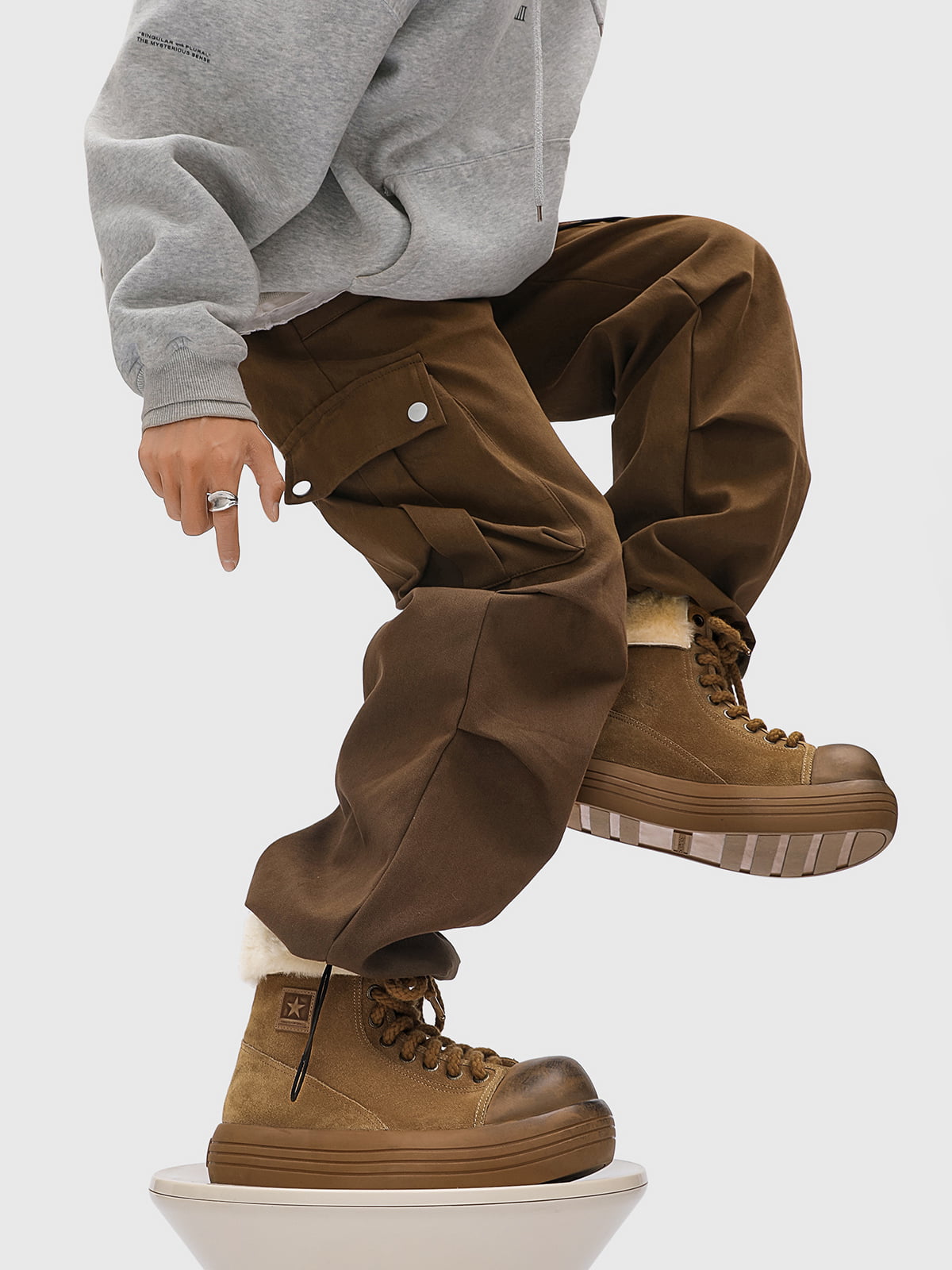 Fleece-Lined Suede Platform Warm Mid-Top Boots-Fineriform