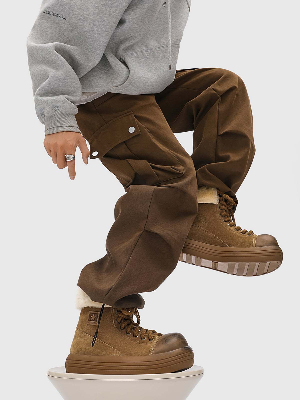 Fleece-Lined Suede Platform Warm Mid-Top Boots-Fineriform