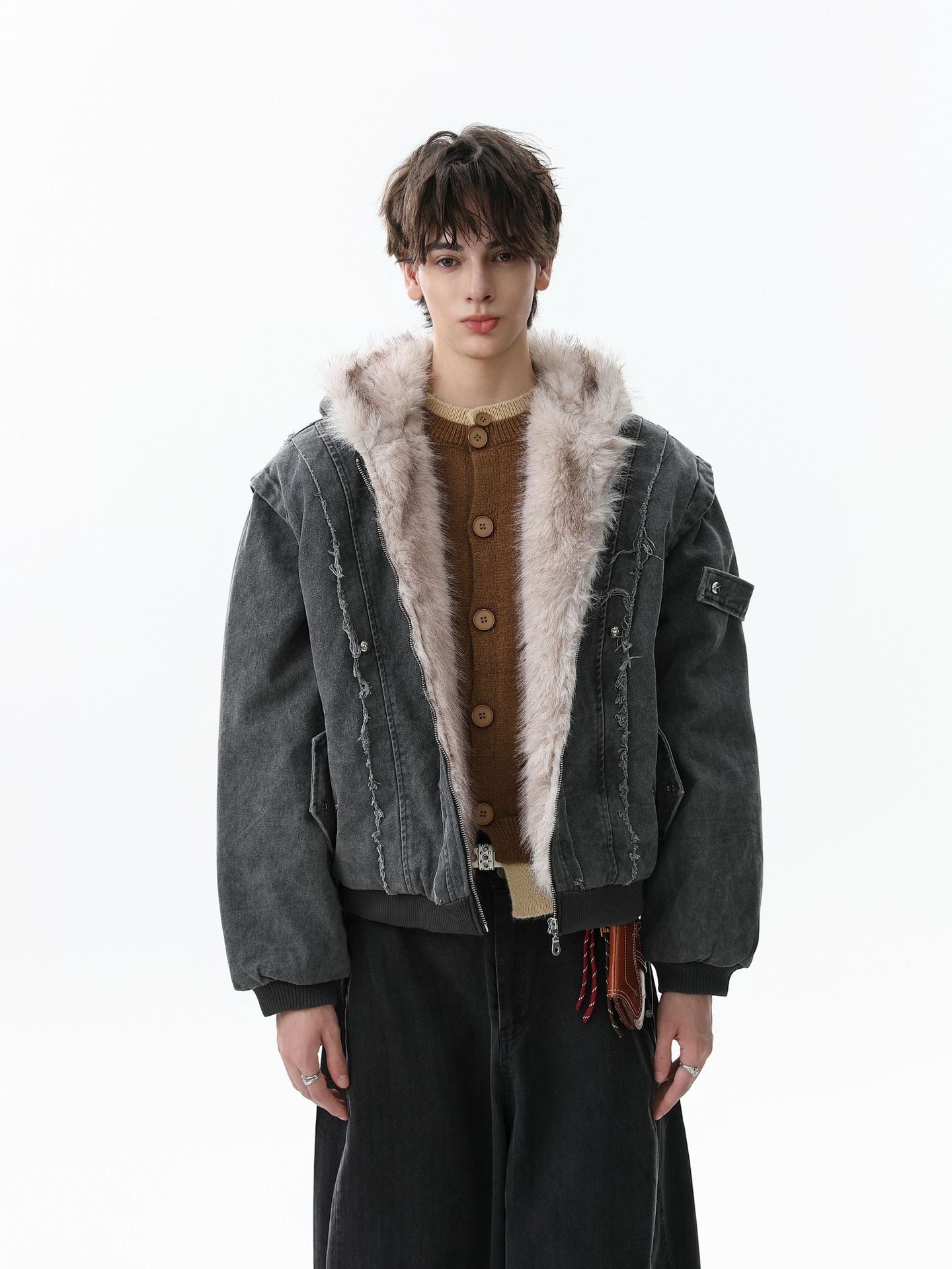 Retro Washed Fleece-lined Hooded Work Jacket-Fineriform