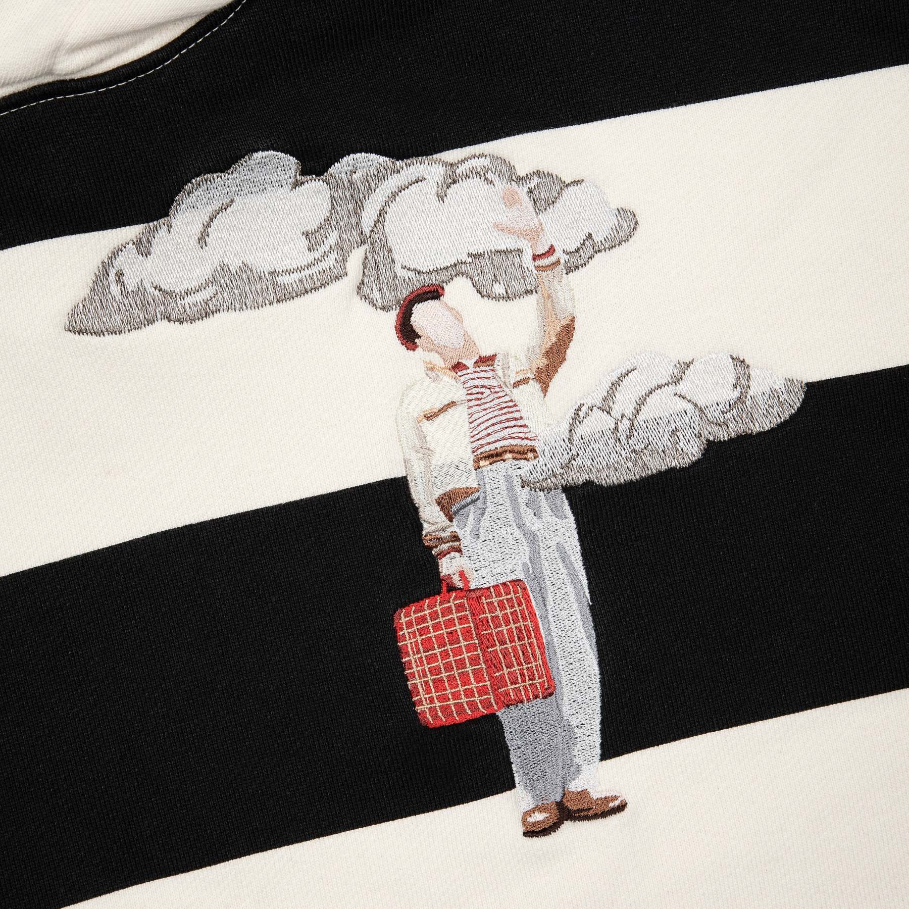 "on air" ecru-navy striped Hoodie-Fineriform