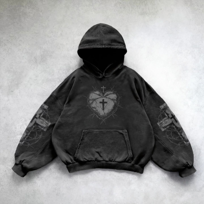 Cross vintage print hoodie-Fineriform