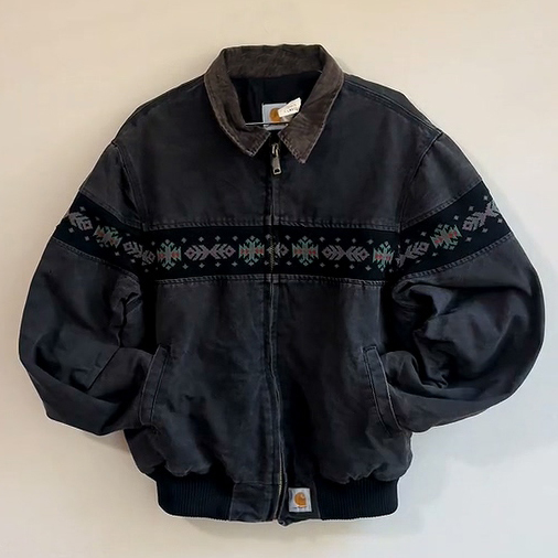 Vintage Tribal Zip-Up Warm Lined Jacket-Fineriform