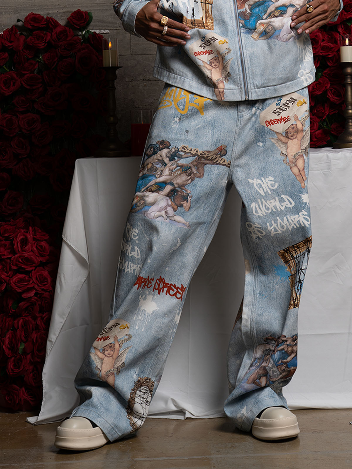 Retro Artistic Graffiti Angelic Prints Baggy Jeans-Fineriform