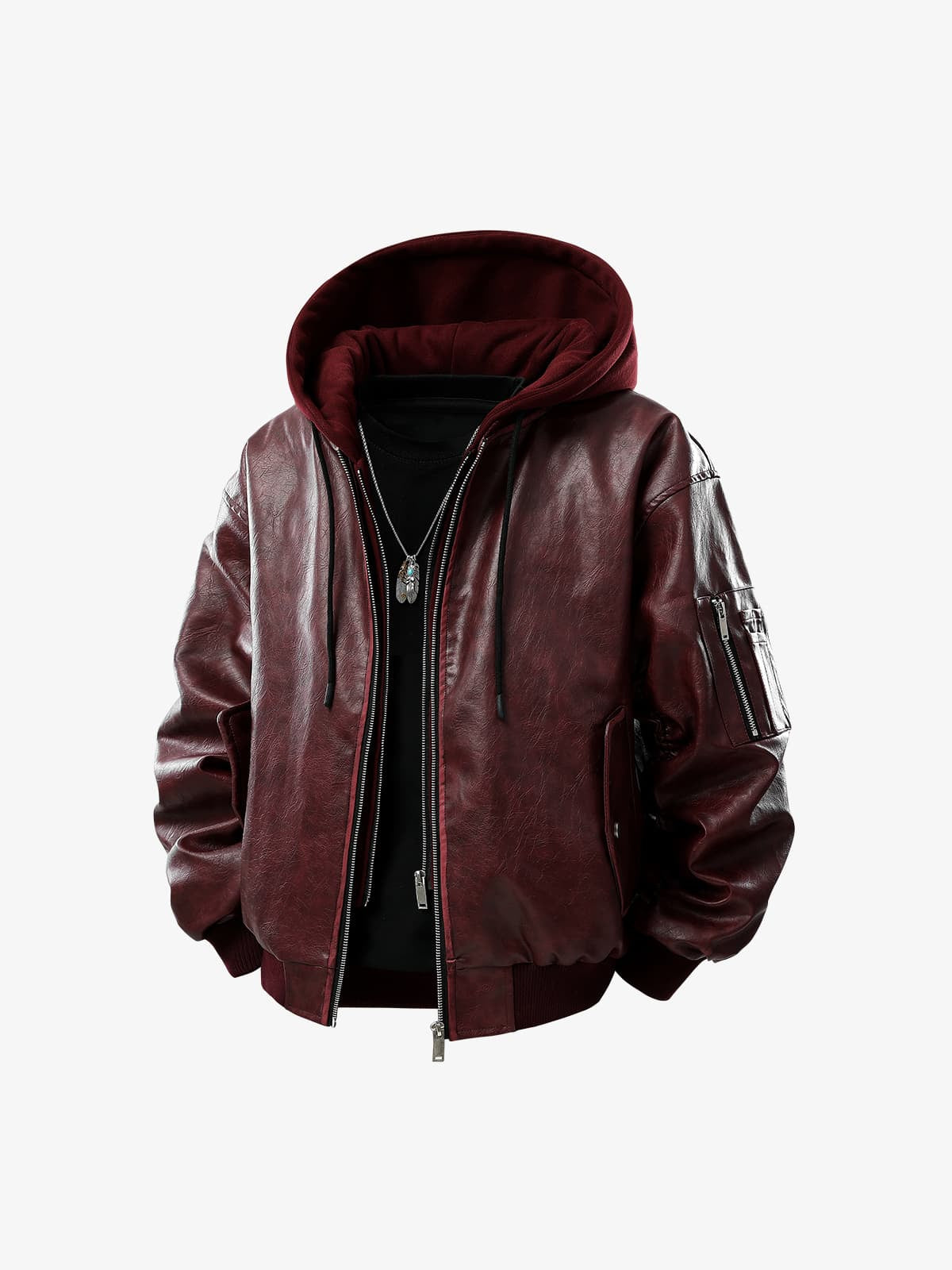 Retro Distressed Washed PU Leather Cotton Jacket-Fineriform