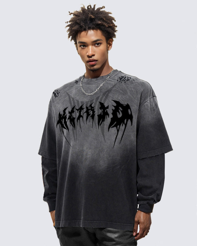 KIIKIO Gothic Logo Distressed Oversized T-Shirt-Fineriform