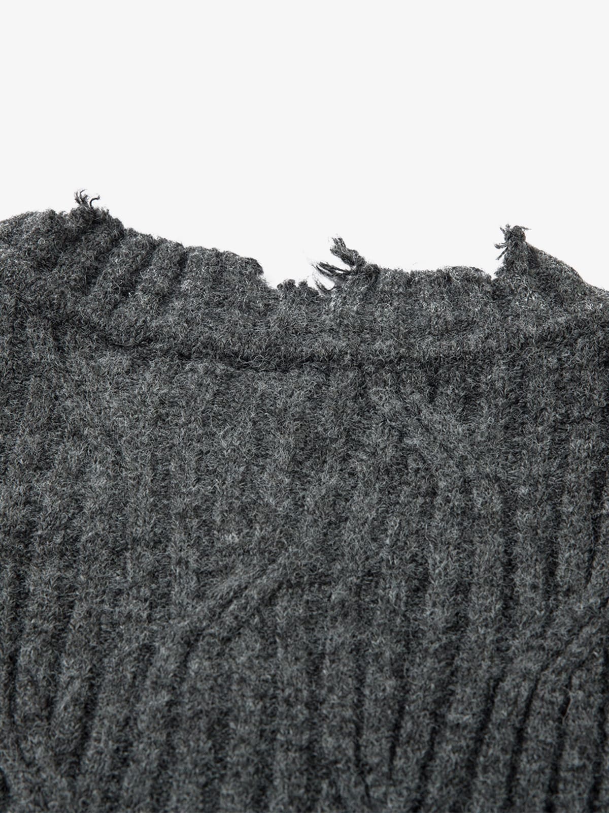 Knitted Distressed Diamond Pattern Raw Edge Sweater-Fineriform