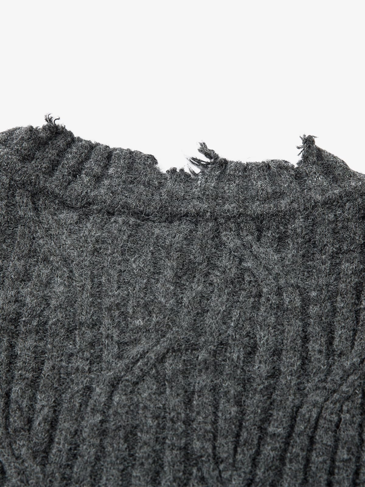 Knitted Distressed Diamond Pattern Raw Edge Sweater-Fineriform