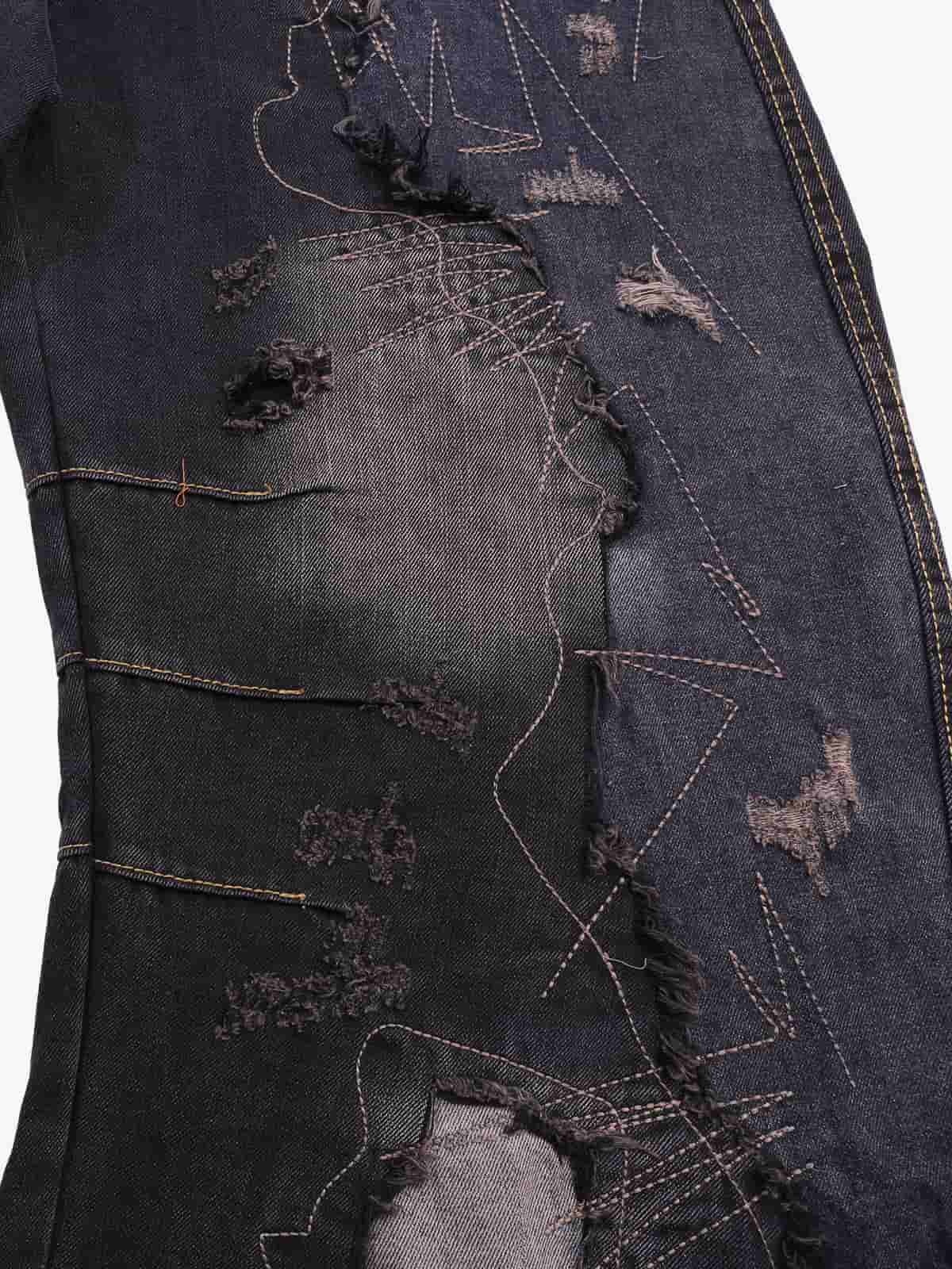 Vintage Washed Patchwork Distressed Barrel Jeans-Fineriform