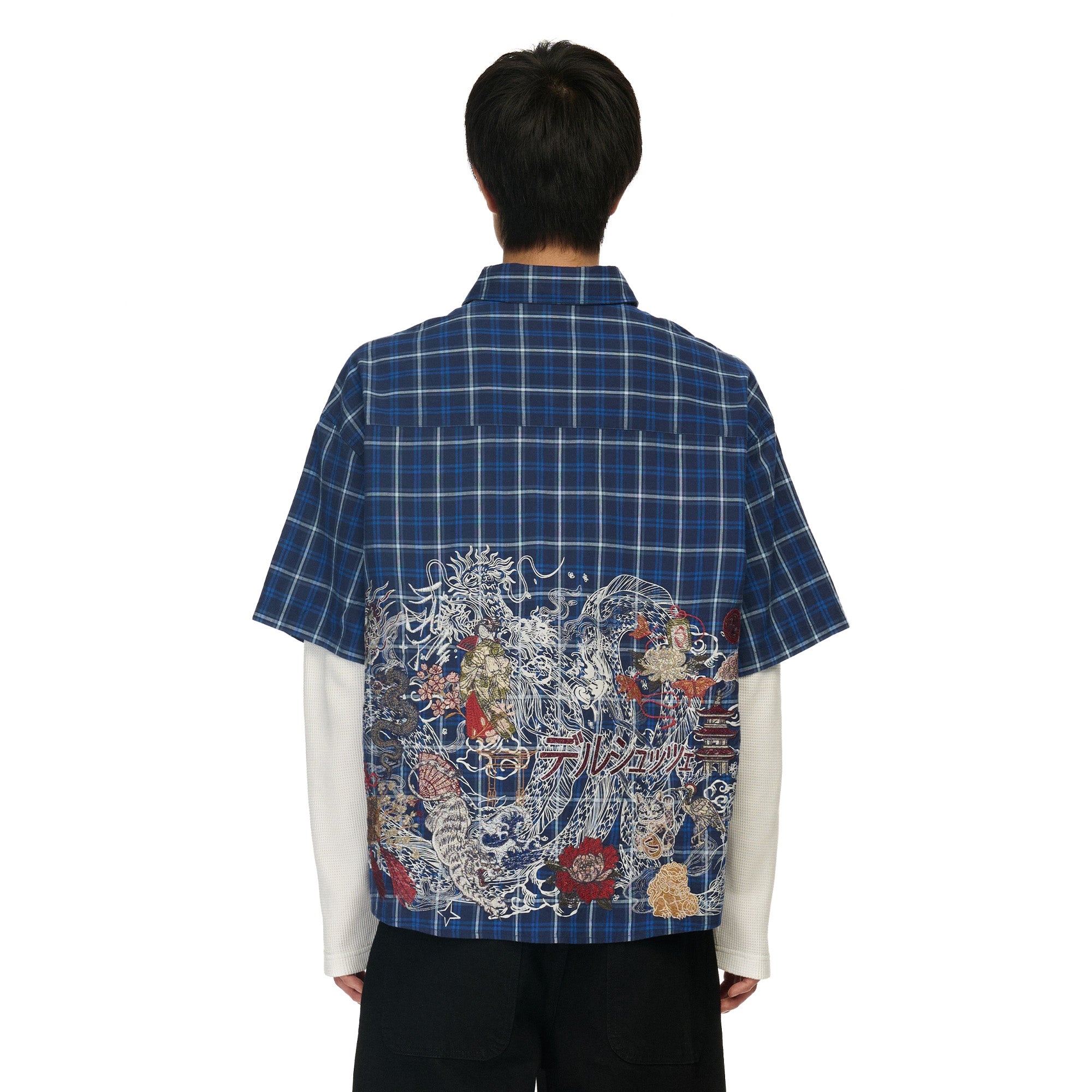 "yakuza" layered Shirt navy-Fineriform