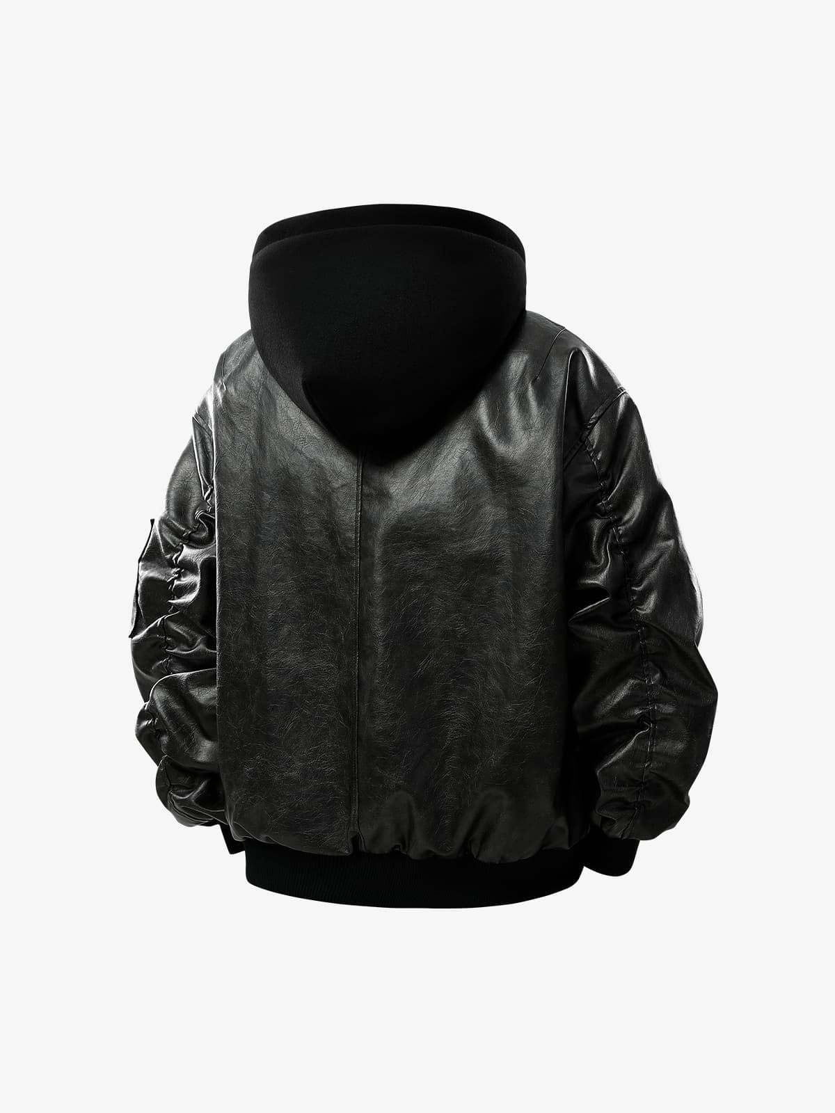 Retro Distressed Washed PU Leather Cotton Jacket-Fineriform