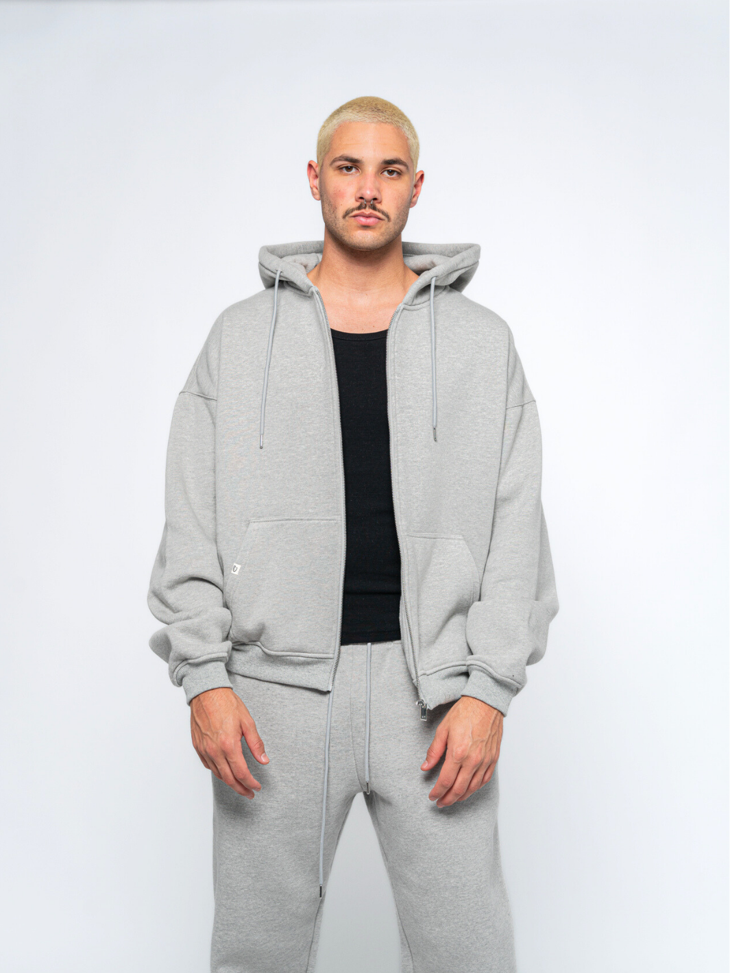 SIGNATURE BASIC ZIP-UP HOODIE - HEATHER GREY-Fineriform