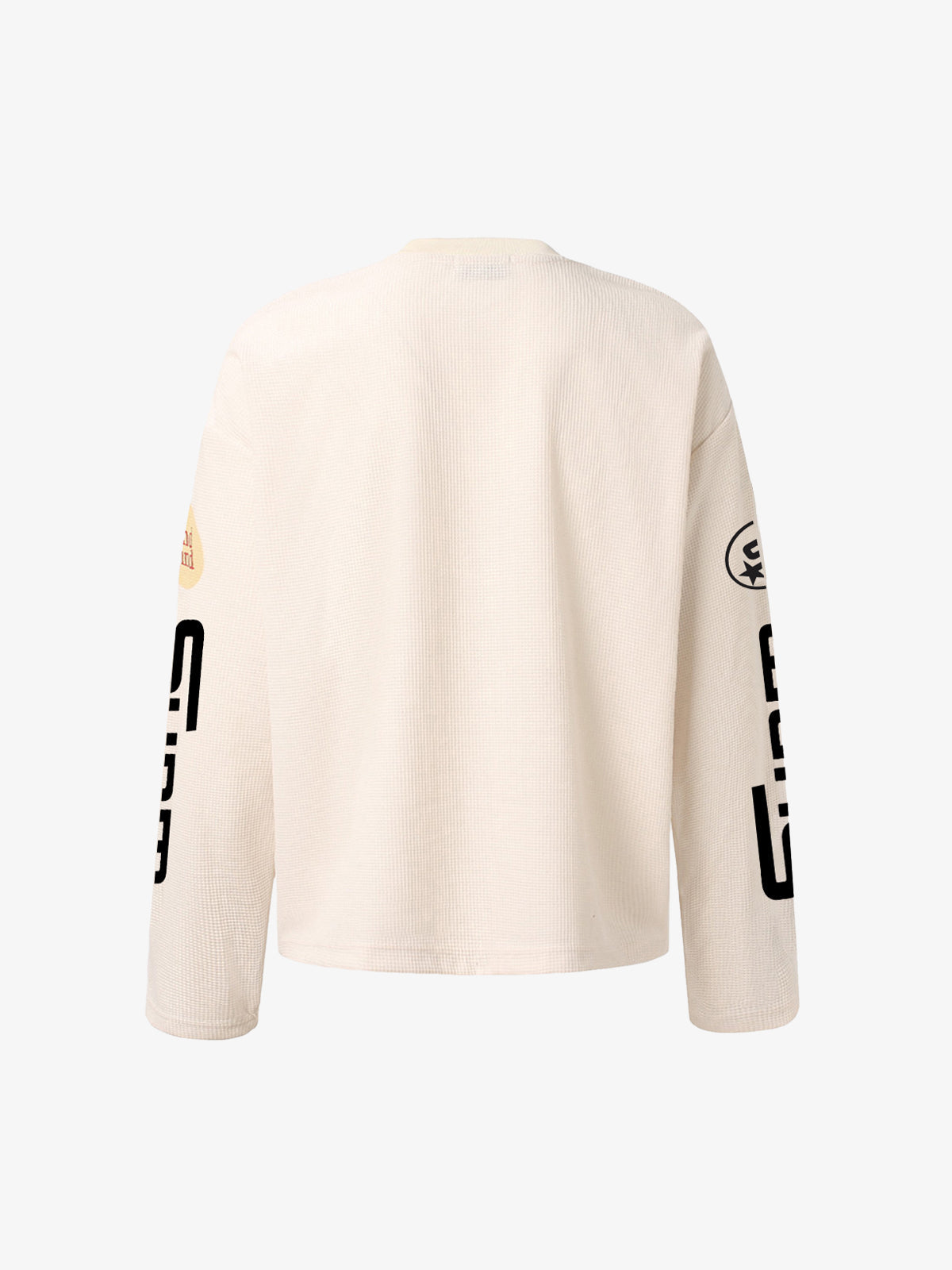 Textured Waffle SUPM Letter Graphic Long Sleeve T-Shirt-Fineriform