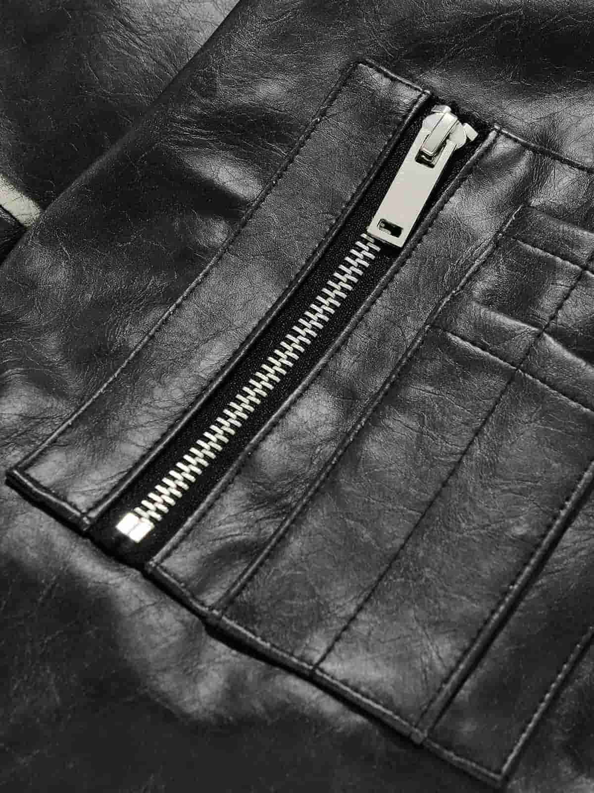 Retro Distressed Washed PU Leather Cotton Jacket-Fineriform