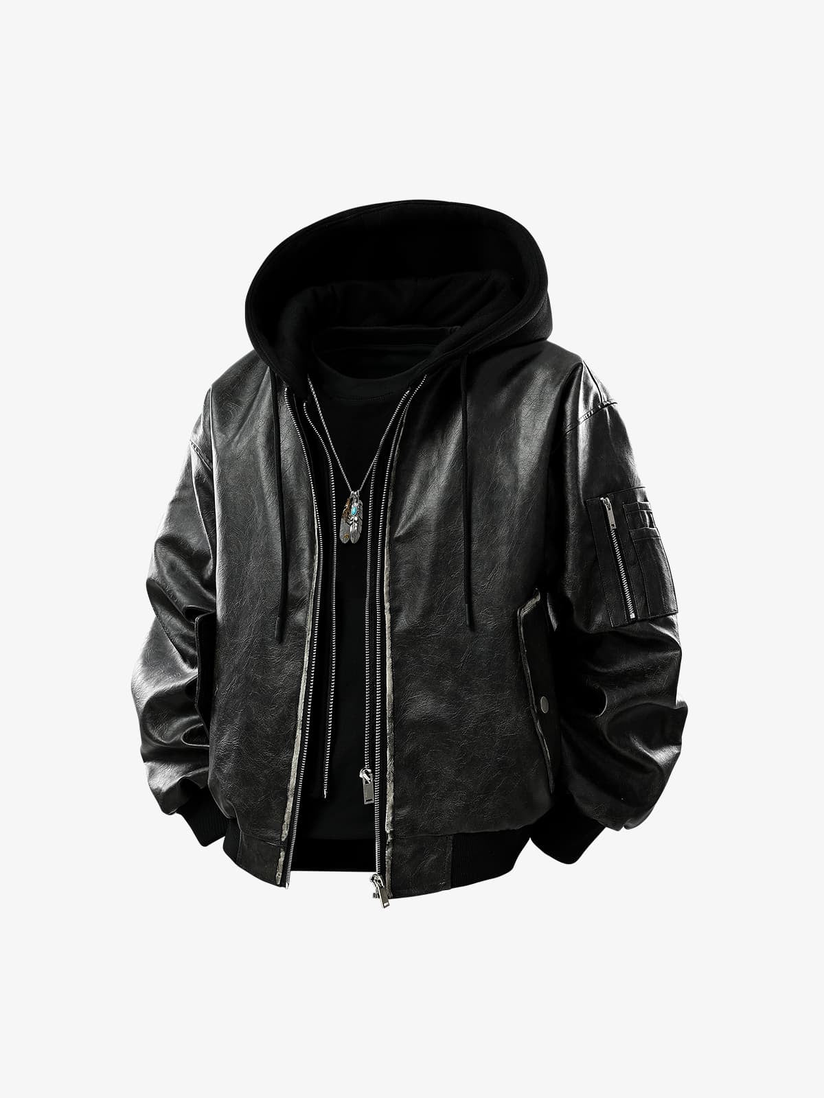 Retro Distressed Washed PU Leather Cotton Jacket-Fineriform