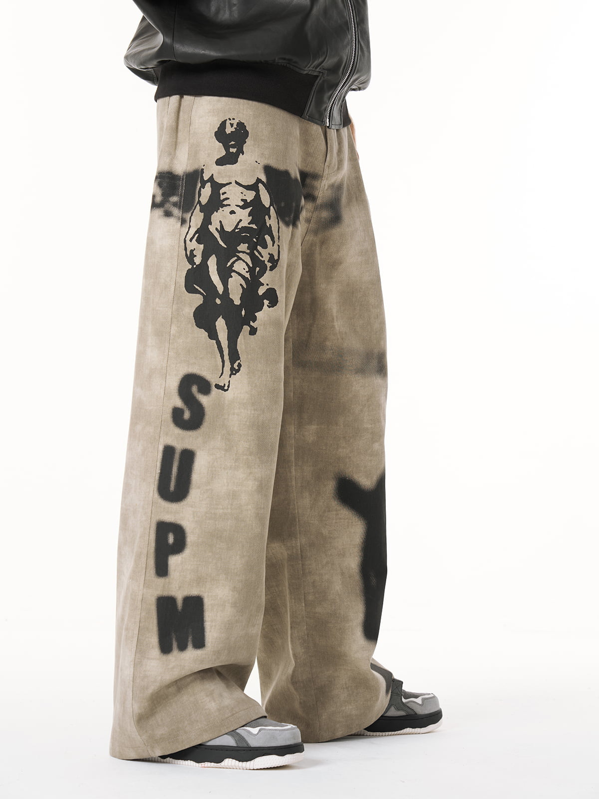 Original Large Cross Angel Print Distressed Jeans-Fineriform