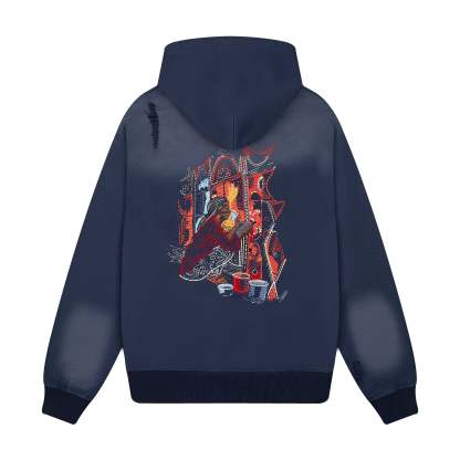 "mosaic" Zip Up Navy-Fineriform