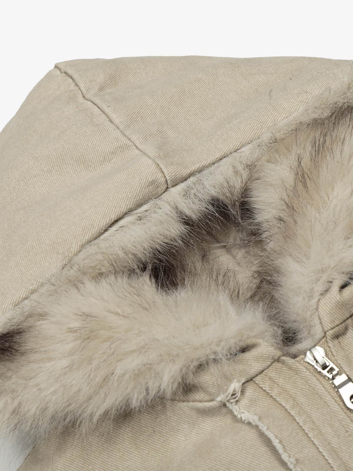 Retro Washed Fleece-lined Hooded Work Jacket-Fineriform