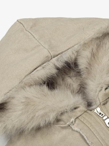 Retro Washed Fleece-lined Hooded Work Jacket-Fineriform