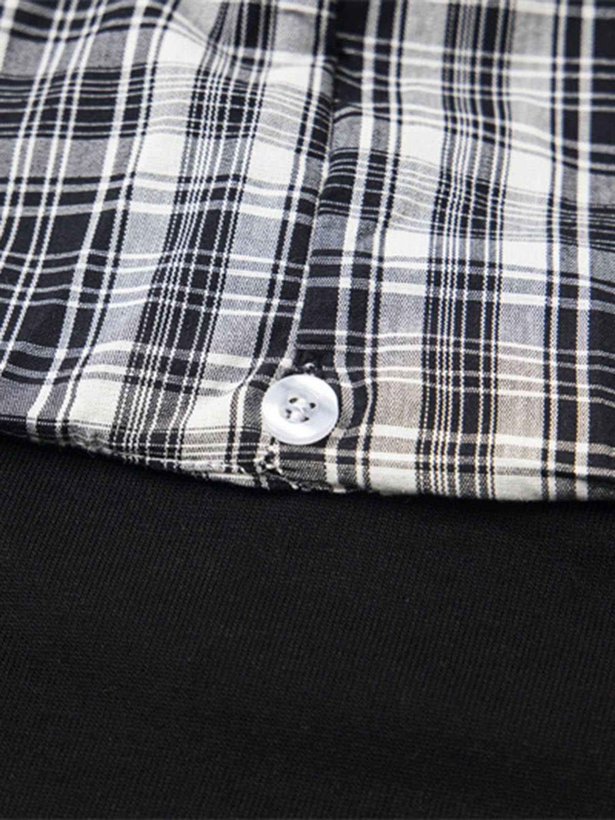 Jersey Knit Detachable Badge Hooded Plaid Cape T-Shirt-Fineriform