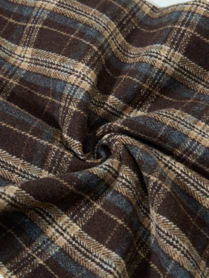 Vintage Plaid Pleated Multi-Pocket Cargo Casual Pants - 2524-Fineriform